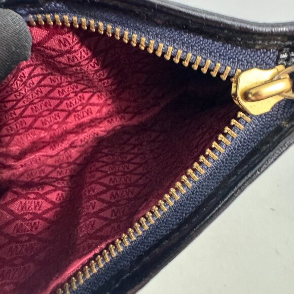 MZ Wallace Women Navy Zip Up Pouch Wristlet Canvas Patent Leather Trim - Picture 10 of 12